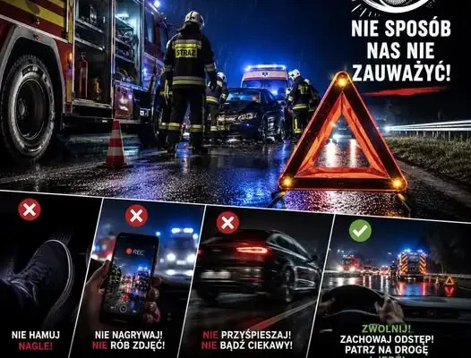 O mały włos od tragedii: kierowca otarł się o ratowników na miejscu zdarzenia