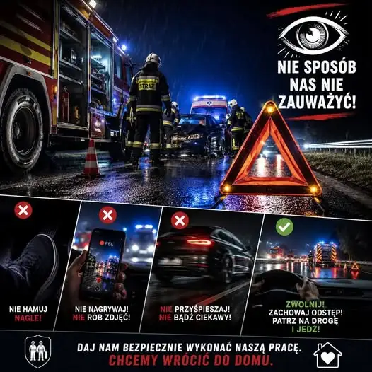O mały włos od tragedii: kierowca otarł się o ratowników na miejscu zdarzenia