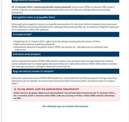 Ostatnie dni na potwierdzenie tożsamości dla osób ze statusem UKR