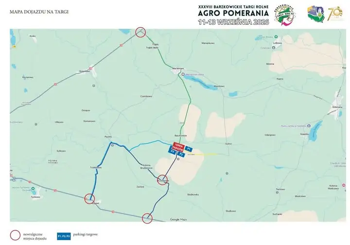 Barzkowickie Targi Rolne 2026: Policja publikuje mapę dojazdu