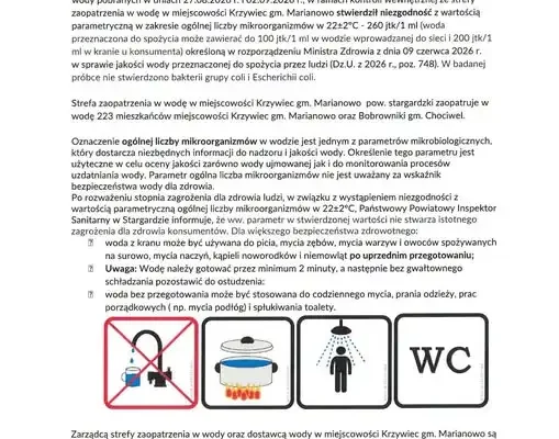 Krzywiec: woda z wodociągu niezdatna do picia. Obowiązuje komunikat sanitarny