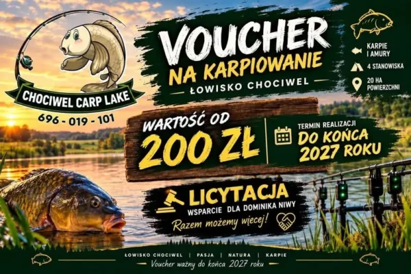 Licytacja na rzecz Dominika – voucher na łowisku Chociwel Carp Lake