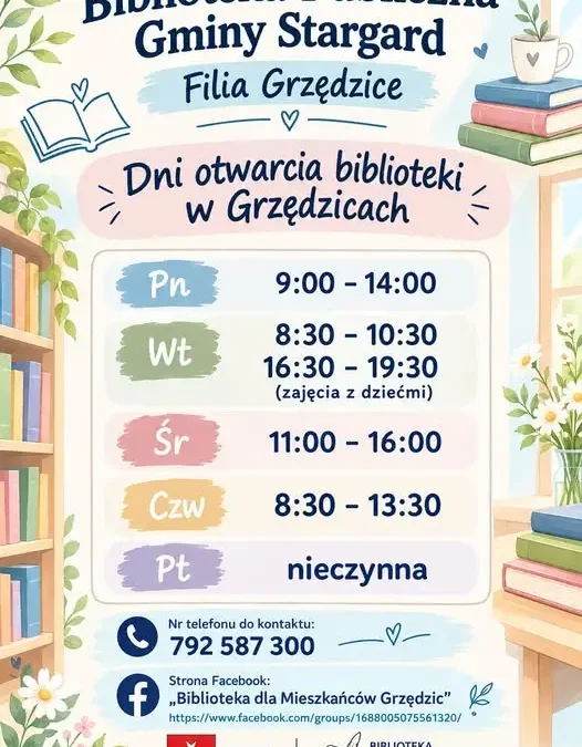 Zmiana godzin otwarcia biblioteki w Grzędzicach – nowe zajęcia dla dzieci
