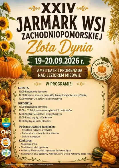 XXIV Jarmark Wsi Zachodniopomorskiej „Złota Dynia” już w ten weekend nad jeziorem Miedwie