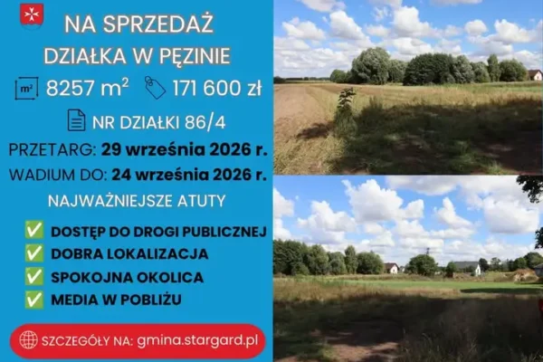 Przypomnienie o przetargu na działkę w Pęzinie – wadium do 22 września