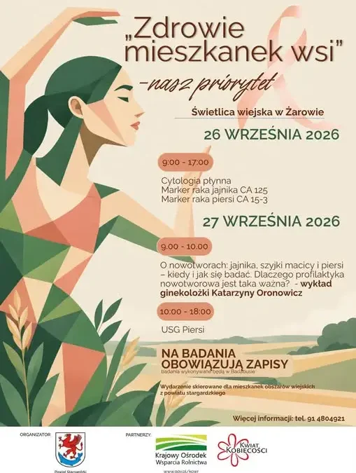 Bezpłatne badania profilaktyczne dla kobiet z obszarów wiejskich – Żarowo, 26–27 września