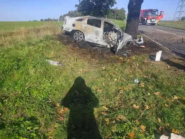 Tragiczny wypadek na DW 106 w Kicku – kierowca zginął w płonącym aucie