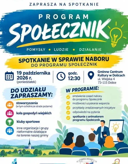 Gmina Dolice zaprasza na spotkanie o Programie Społecznik – 19 października