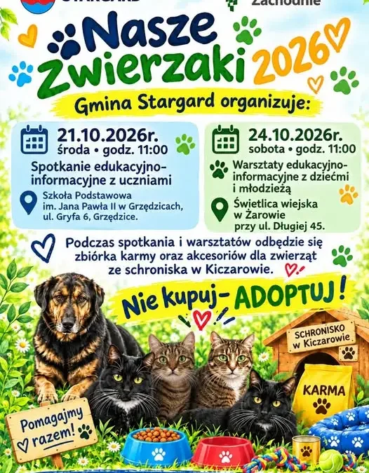 „Nasze Zwierzaki 2026”: warsztaty i zbiórka karmy w Grzędzicach i Żarowie