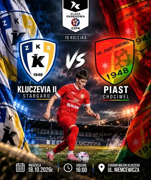 Kluczevia II Stargard zmierzy się z Piastem Chociwel w 10. kolejce klasy okręgowej