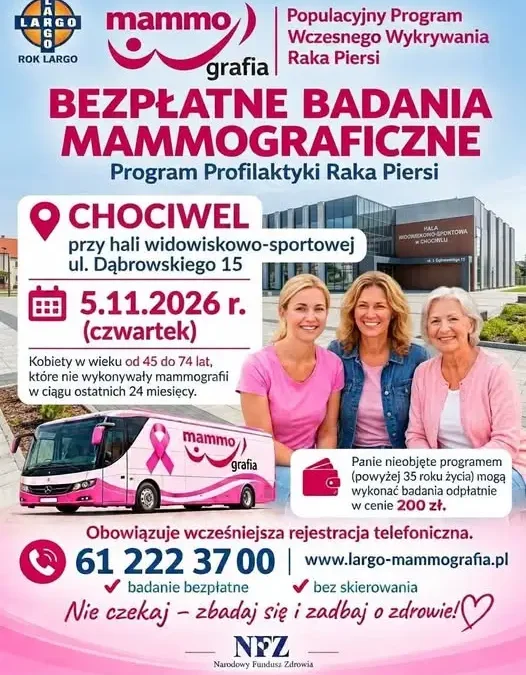 Bezpłatna mammografia w Chociwlu – 5 listopada 2026