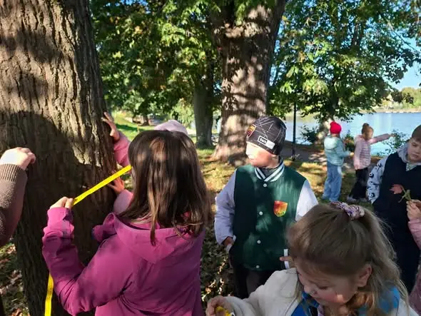 Uczniowie z Chociwia badali drzewa podczas lekcji terenowej
