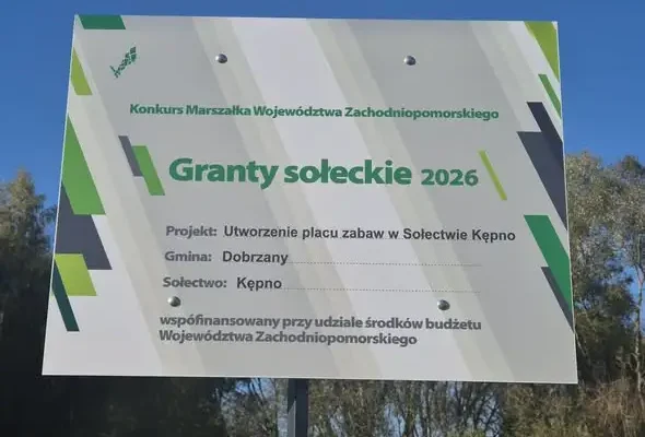 Granty Sołeckie 2026 w gminie Dobrzany: nowa wiata w Ognicy i plac zabaw w Kępnie