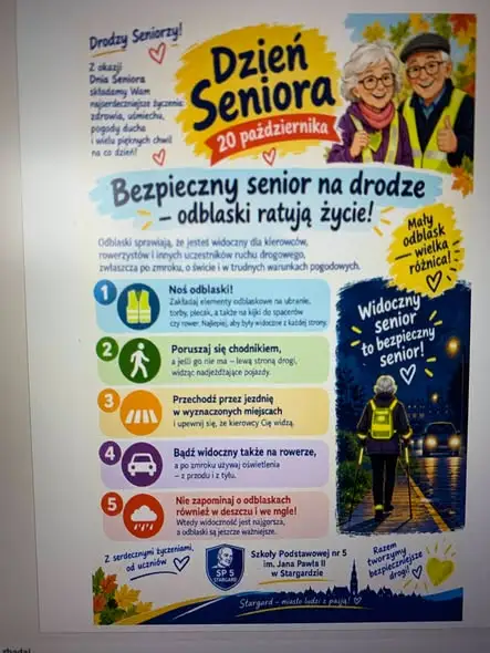 Europejski Dzień Seniora w Stargardzie: wolontariuszki z SP5 rozdawały życzenia i odblaski