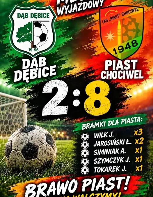 Piast Chociwel rozgromił Dąb Dębice 8:2. Hat-trick Wilka