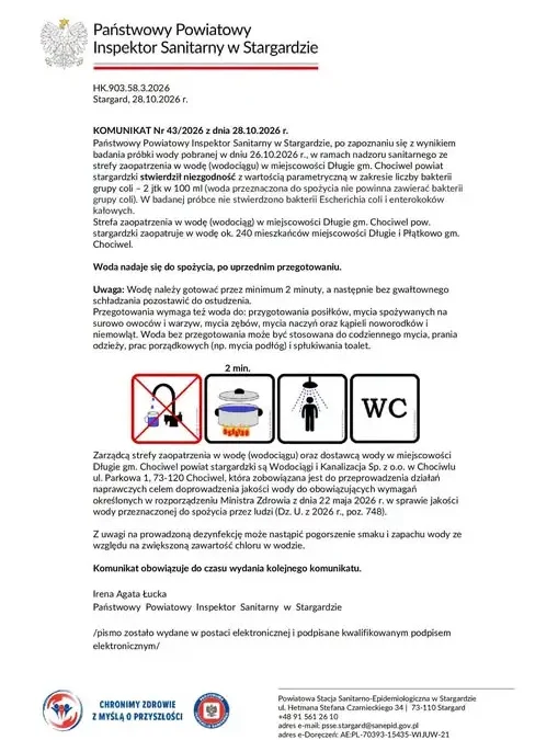 Bakterie w wodzie w Długiem. Sanepid wydał komunikat