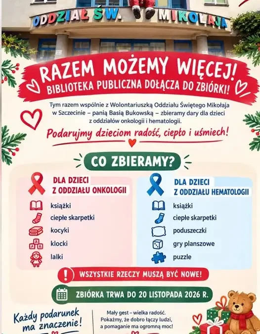 Biblioteka Publiczna włącza się w świąteczną zbiórkę dla dzieci z onkologii i hematologii